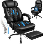 PRETZI Executive Office Chair 400LBS, Ergonomic Office Chair with Foot Rest, Heavy Duty Desk Chair for Home Office, Reclining High Back PU Leather Computer Chair Comfy, Black