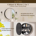 TETOTE 24 x 24 Inch Medicine Cabinet Mirror Black Framed Round Mirrored Medicine Cabinets for Bathroom Adjustable Shelves Modern Bathroom Mirror with Storage Wall Mounted