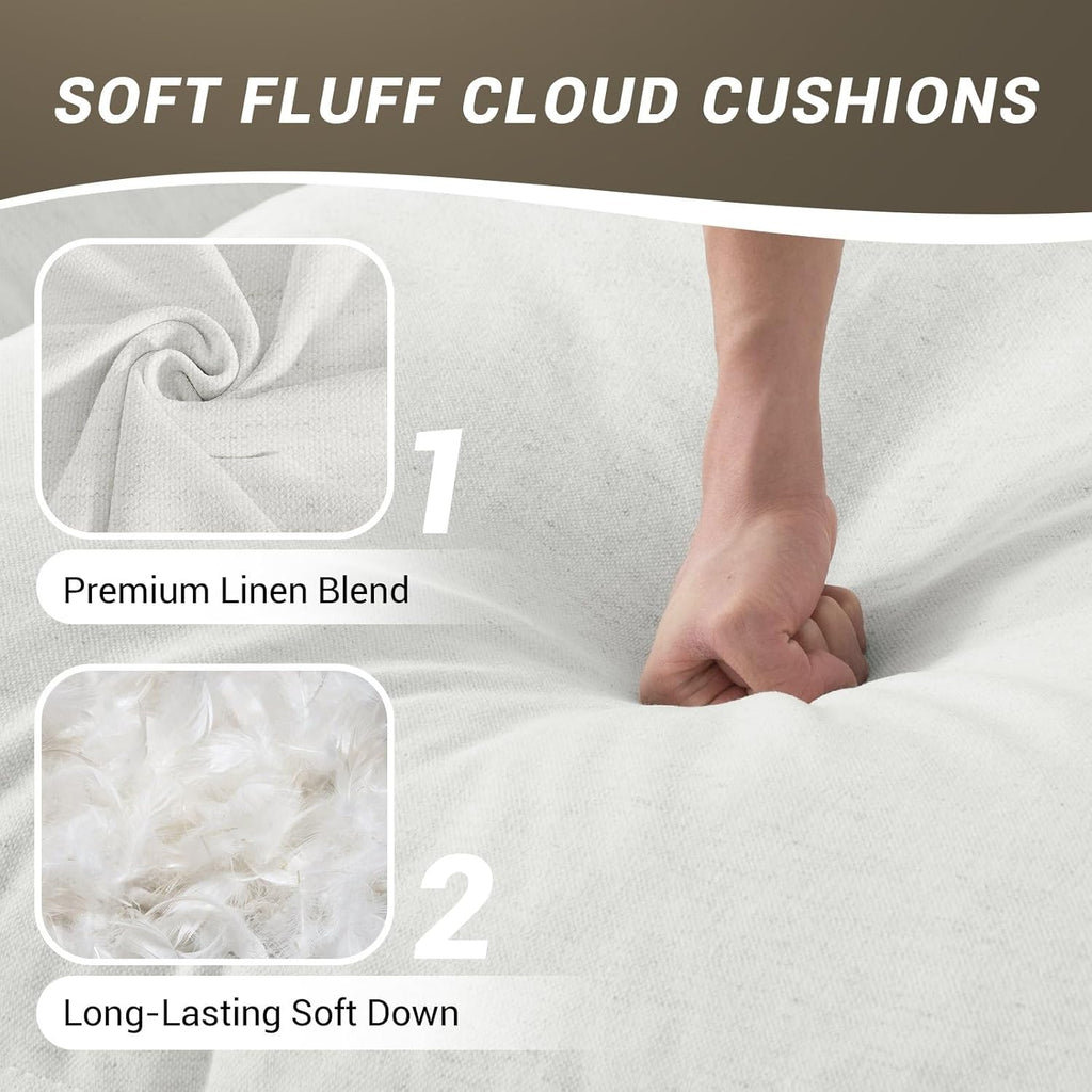114” Cloud Sectional Couch, Comfy Down Filled Modular Sectional Sofa with Washable Cover, L Shaped 3 Seater Modular Couch with Ottoman, Sectional Couches for Living Room, Cream White
