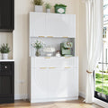 71" Kitchen Pantry Cabinet with Build-in Charging Station, White Modern Kitchen Cabinet Hutch with Drawers & Microwave Stand, Pantry Buffet with Countertop for Dining Room, White