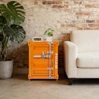 Industrial Wind Bedside Table, End Tables, Container Style Locker Wrought, Tinplate Bilayer Side Table, Metal Locker Nightstand with Combination Lock for Bedroom, Living Room, Office - Orange