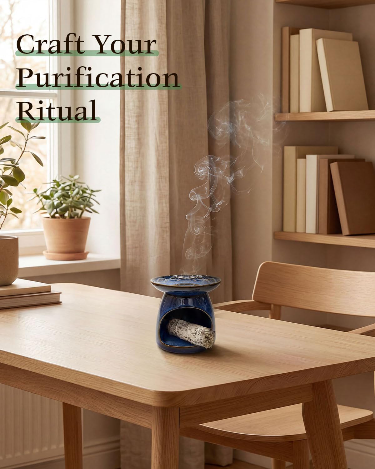 Palo Santo Holder Incense Burner for Sage, Ceramic Incense Holder for Sticks & Cones, 3-in-1 Chimney Burner with Detachable Lotus Stick Tray, Meditation Home Decor Gift