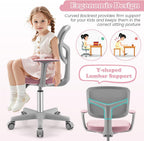 Giantex Kids Desk Chair, Ergonomic Adjustable Teen Task Chair w/Y-Shaped Lumbar Support, Armrest & Universal Wheels, Mesh Kid Office Chair for Sturdy, Kids Computer Chair for Boys & Girls 4-12, Pink