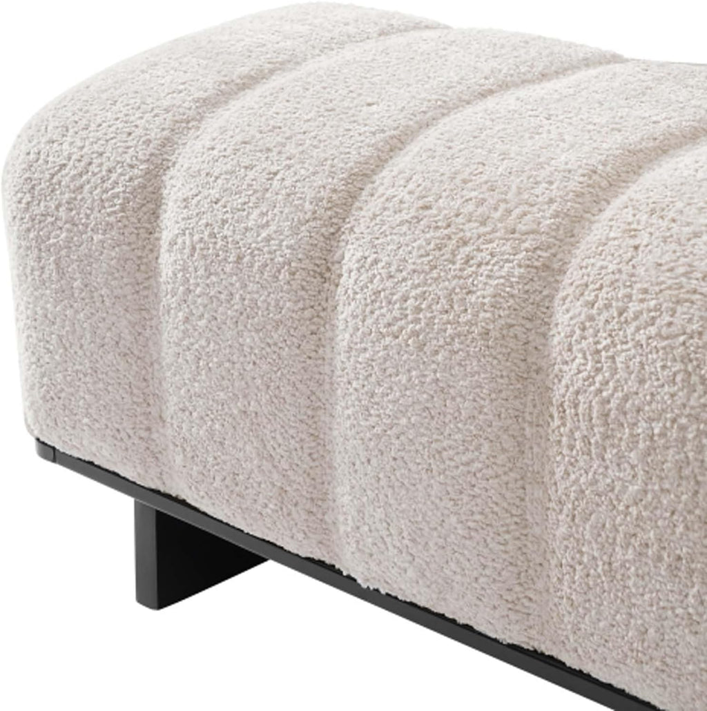 Channel Tufted Boucle Bench Firm Black Base Support Hallway Bedroom Living Room Functional Seating