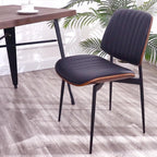 LUNLING Dining Chairs Set of 4 Mid Century Modern Retro Faux Leather Chair with Walnut Bentwood Upholstered Seat Metal Legs Chairs Adjustable Foot for Kitchen Dining Room Chairs,Black