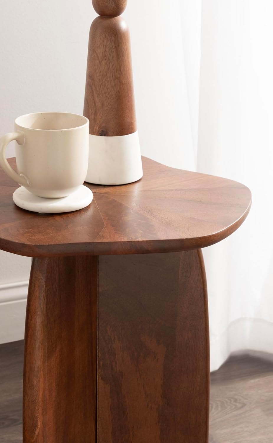 Kate and Laurel Kanna Modern Wavy Pieced Mango Wood Round Side Table, 16 x 16 x 21, Walnut Brown, Mid-Century Scalloped Wooden End Table for Bedroom Nightstand or Living Room Plant Stand Indoors