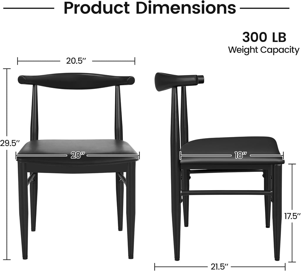 Yaheetech Dining Chairs Set of 6 Mid Century Modern Leather Dining Room Chairs with Armless Backrest & Metal Legs for Kitchen, Living Room, Black