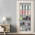 Over Door Hanging Water Bottle Holder Cup Organizer for Kitchen Pantry Glass Bottle Storage Rack with 20 Pockets (CLEAR PVC POCKETS)
