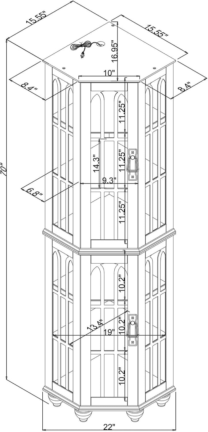 Pantry Sideboard Locker, Corner Curio Cabinet, with 4 Adjustable Tempered Glass Shelves and Lighting System,for Kitchen Home