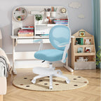 Kids Desk Chair Ergonomic Study Chair with Flipped Armrest and Footrest Swivel Mesh Desk Chair with Wheels Home Office Chair for Children in Home Bedroom Blue