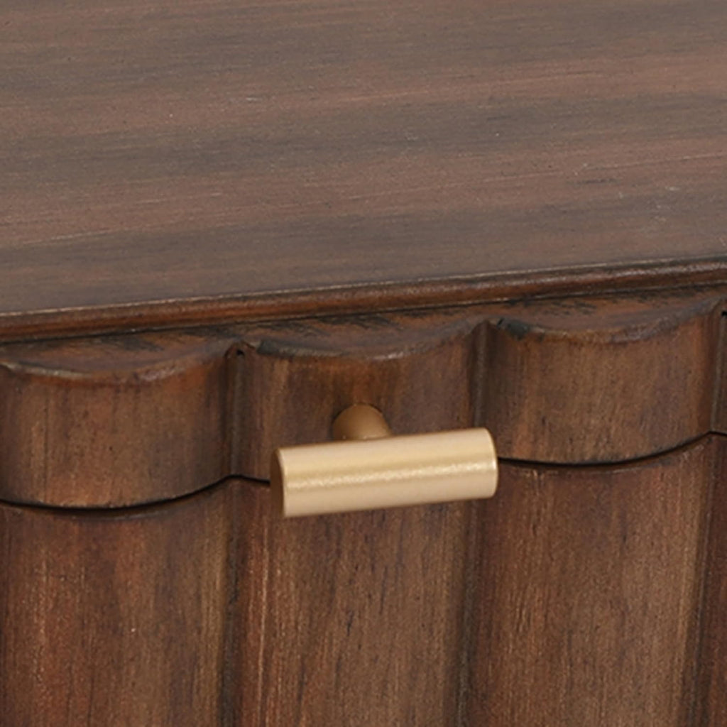 10" x 7.25" x 3.88" Scalloped Wooden Box, Natural Wood Decorative Storage Box with Gold Metal Handle for Jewelry or Home Organizer