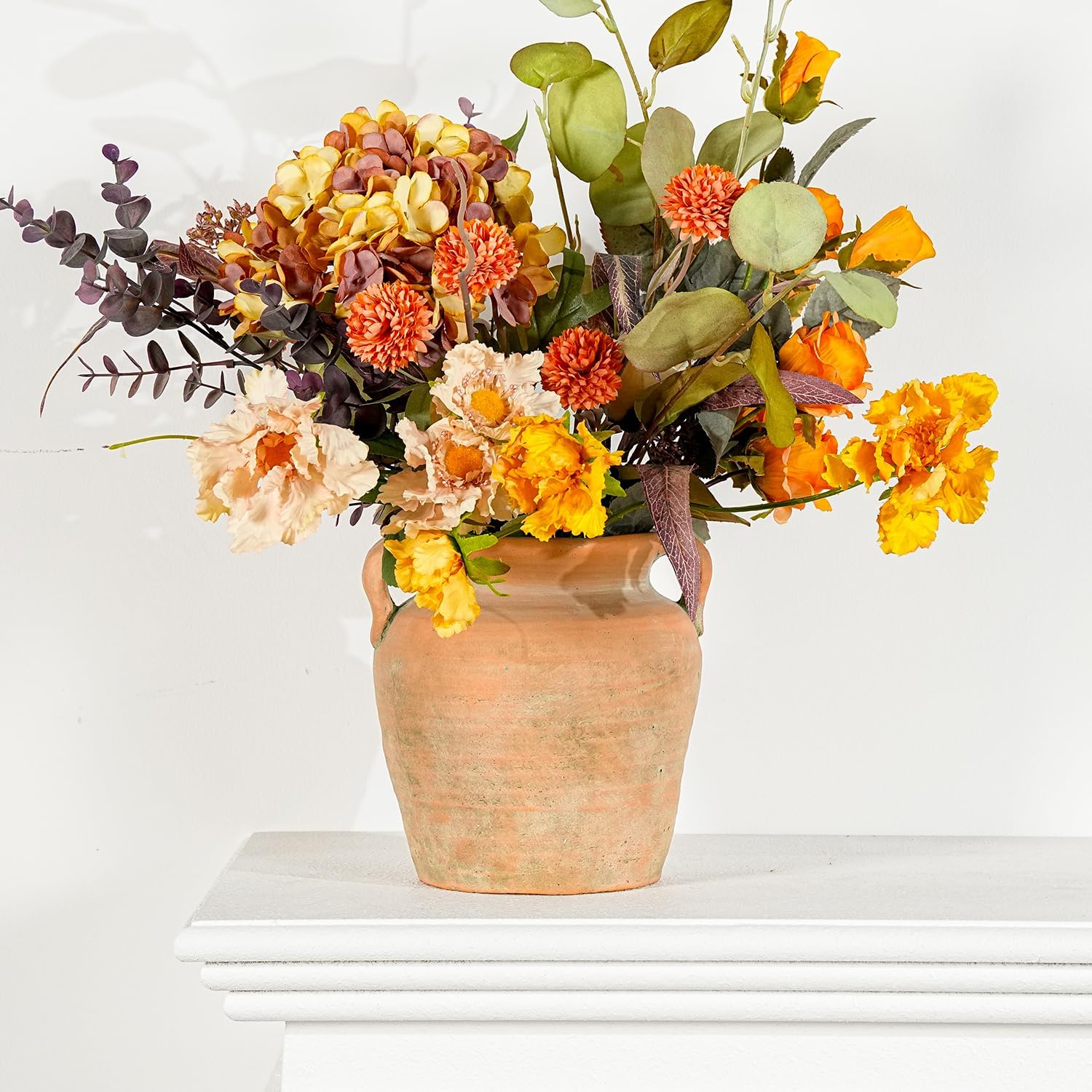 Sungmor Rustic Ceramic Flower Vase with Handles, Decorative Pottery Vase 7 Inch Terracotta Plant Pots, Cement Textured Vases Home Decor, Indoor Fresh Flowers Planter, Dried Flower Arrangements