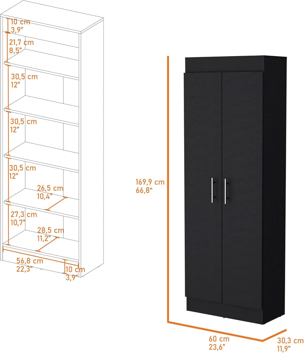 Dawson Pantry Cabinet with 5-Shelf Storage - Black for Kitchen Organization