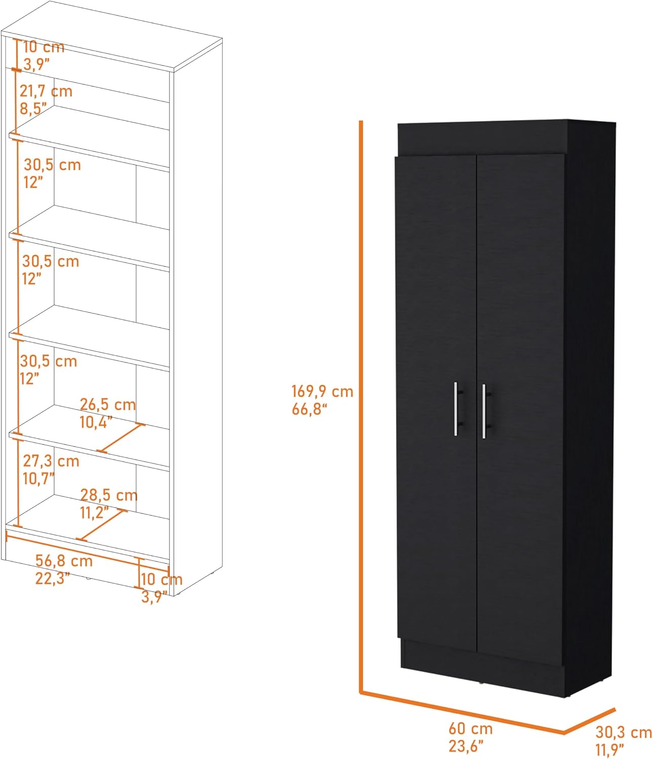 Dawson Pantry Cabinet with 5-Shelf Storage - Black for Kitchen Organization