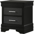 Modern Style Two Drawers Nightstand Black Finish Solid Wood Crystal-Like Button Tufted,for Small Spaces
