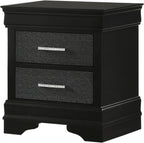 Modern Style Two Drawers Nightstand Black Finish Solid Wood Crystal-Like Button Tufted,for Small Spaces