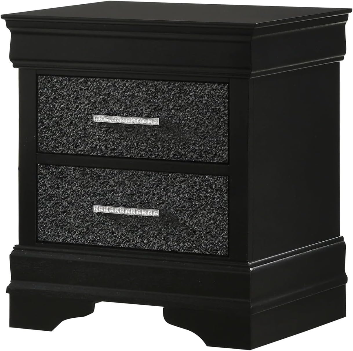Modern Style Two Drawers Nightstand Black Finish Solid Wood Crystal-Like Button Tufted,for Small Spaces