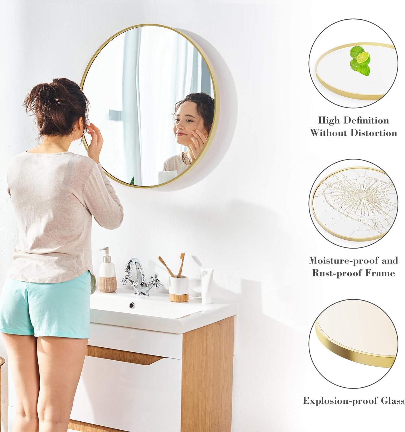 NEWBULIG Round Wall Mirror, 36 Inch Bathroom Mirrors for Over Sink, Wall Vanity Circle Mirror with Matte Metal Framed, Decor for Bathroom, Entryway, Bedroom, Gold