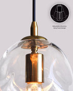 CASAMOTION Pendant Lights Kitchen Island 2 Pack Modern Contemporary Clear Glass Organic Globe Brass Gold Hanging Light Adjustable Cord Bedroom Dining Table Small Medium Lamp 8 Inch