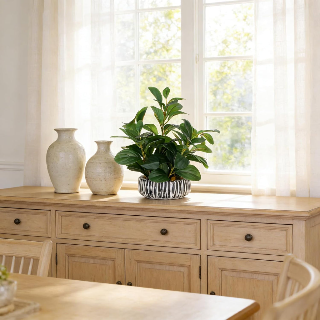 Realistic Artificial Potted Plant, Faux Indoor Greenery for Home Office Living Room Bookshelf Bathroom Decor, Low-Maintenance Space-Saving Fake Plants with Modern Decorative Vase