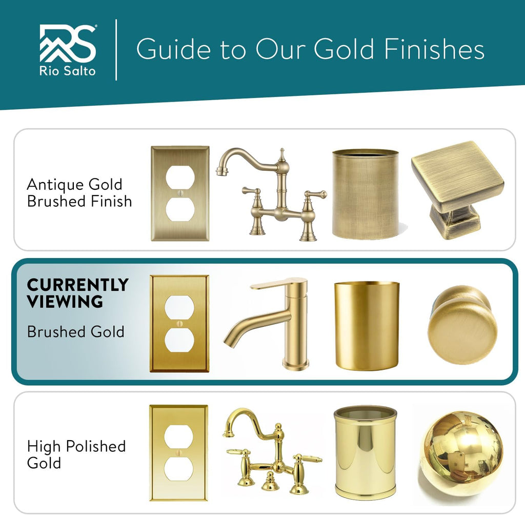 Rio Salto BRASS Brushed Brass Gold Metal Duplex Receptacle Wall Plate Outlet Covers Light Switch Cover Plate – Deco Collection Decorative Wall Plates 10-Pack Standard Size 4.50" X 2.75"
