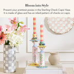 MACKENZIE-CHILDS Capiz Small Vase, Unique Flower-Vase Decor, Gray-and-White Sterling Check