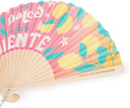 LEGAMI – Folding fan ¡Que Calor! Dolce Far Niente, detachable and adjustable drawstring with matching design, made of polyester, wooden handle, 3.6 x 23 cm