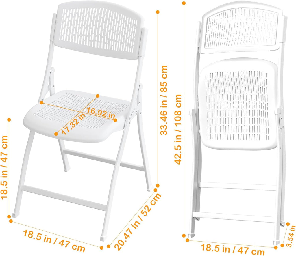 Ytaoka Folding Chair White Foldable Chair with Breathable Mesh Seat and Sturdy Metal Frame for Indoor and Outdoor Party Events Wedding Patio Dining, 1-Pack