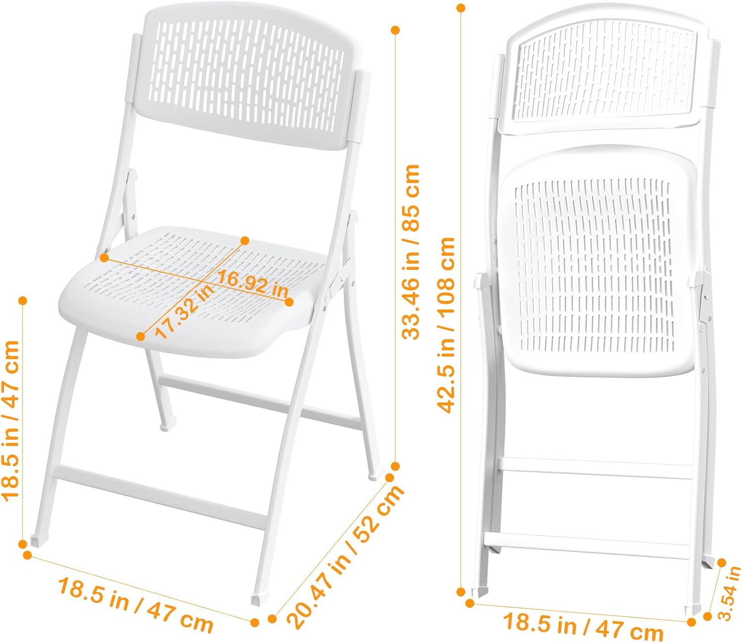 Ytaoka Folding Chair White Foldable Chair with Breathable Mesh Seat and Sturdy Metal Frame for Indoor and Outdoor Party Events Wedding Patio Dining, 1-Pack