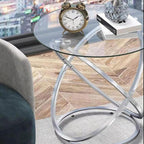 End Table Round Side Table, Glass End with Metal Frame, Small Coffee with Modern Style for Spaces,Living Room, Balcony, Bedroom Living Room Side Table