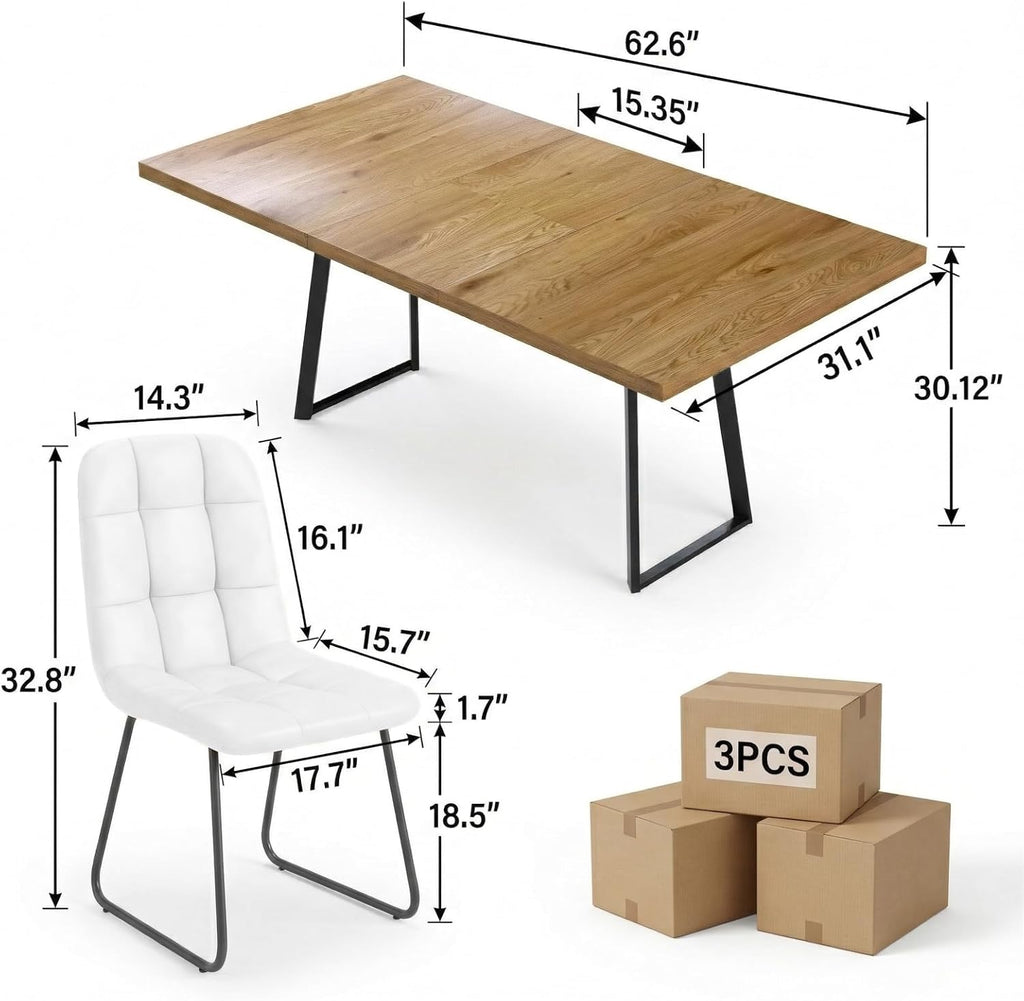 ZckyCine Extendable Dining Table Set 47"-63", Rustic Wood Table with 6 PU Leather Chairs, Modern Scandinavian Dining Room Furniture for Kitchen Apartment