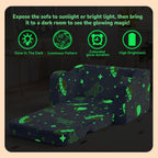 MeMoreCool Glowing Rocket Kids Chair, Glow-in-the-Dark Space Kids Couch, 2-in-1 Convertible Fold-Out Recliner with Cushioned Foam, Washable Cover for Boys Playroom, Denim Rocket