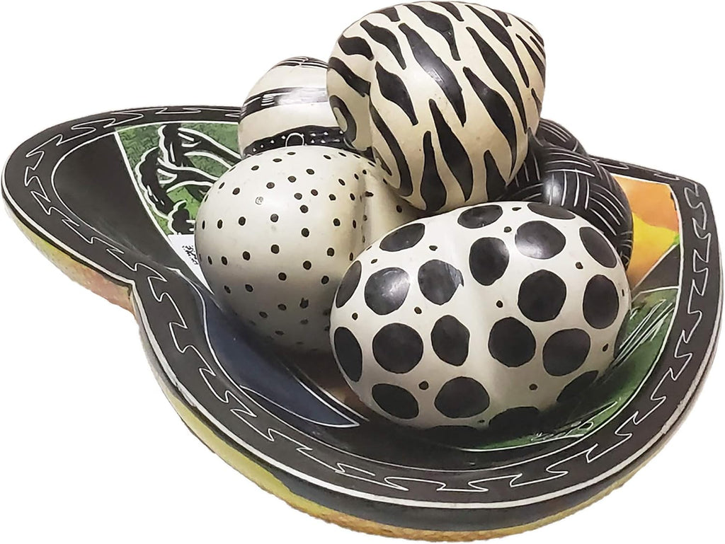 Love You My Friend Precious Hearts Hand Carved and Designs Etched By African Artisan. Valentine Mothers Day Bowl Vase Filler Set of 5 (Small, Black & White)