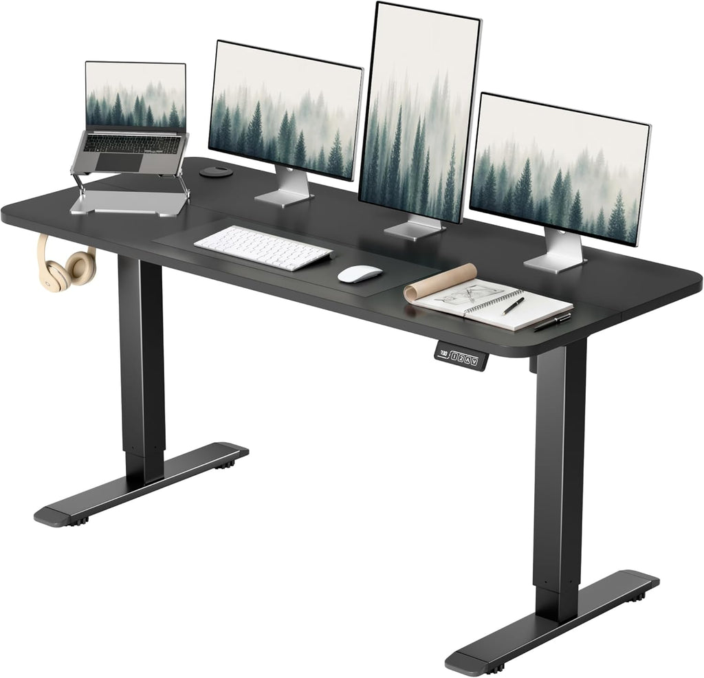 Furmax 55 x 24 Inches Electric Height Adjustable Standing Desk Large Sit Stand Up Desk Home Office Computer Desk Memory Preset with T-Shaped Metal Bracket, Black