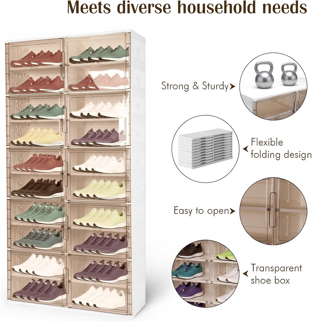 10 Tiers 40 Pairs Large Plastic Folding Shoe Cabinet with Doors Foldable Shoe Rack Organizer Cabinet for Closet Entryway Living Room