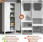 75.3" Tall Kitchen Pantry Storage Cabinet with 5 Adjustable Shelves, Metal Panty Cabinet with Doors, X-Shaped Embossed Panels, Heavy Duty Steel Storage Organizer for Home, Required Assembly