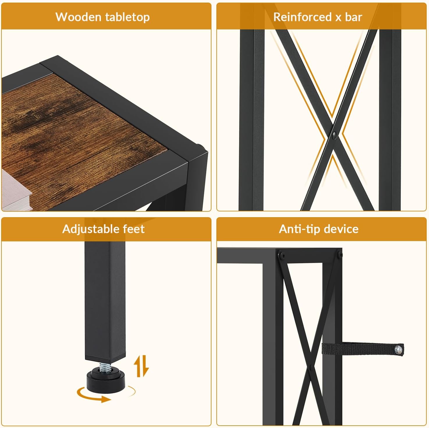 Gewudraw Console Table with Oulets and USB Ports, 55.1" Sofa Table Behind Couch, Industrial Long Skinny Stand for Hallway, Living Room, Bedroom, 6.5 Feet Power Cord, Rustic Brown