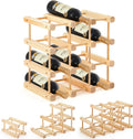 Juexica 1 Pcs 12 Bottles Wooden Wine Rack Sturdy and Durable for Inside Cabinet Stackable Countertop Modular Wine Storage Rack DIY Assembly Bottle Holder for Cellar (Natural Color)