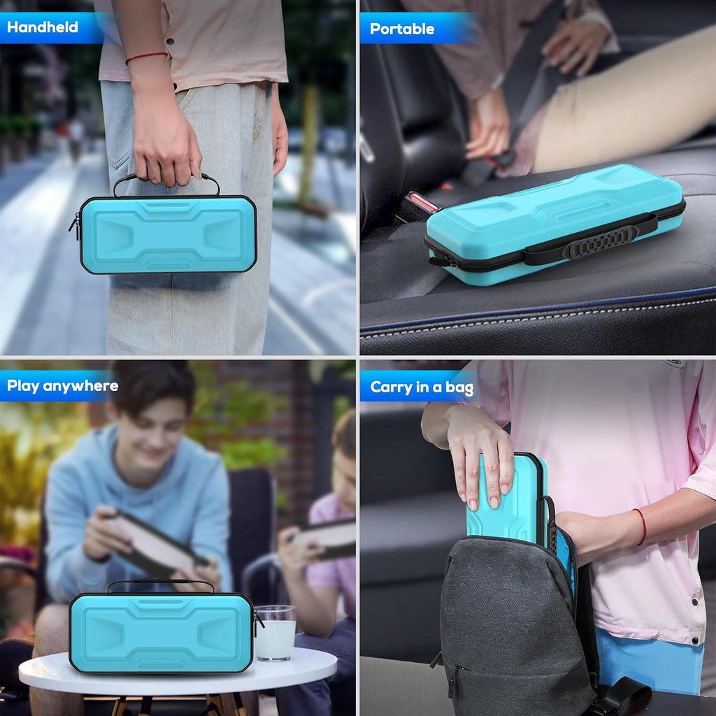 FYOUNG 3 in 1 Accessories Bundle for Playstation Portal, Carrying Case & Hard PC Clear Cover with Tempered Screen Protector, Protective Case & Shell Travel Handbag for PS5 Portal (Light Blue)