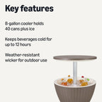 Amazon Basics Patio Bar Table, Outdoor Cooler Table with Drain Hole, 8-Gallon Insulated Storage, Wicker Style, Weather-Resistant