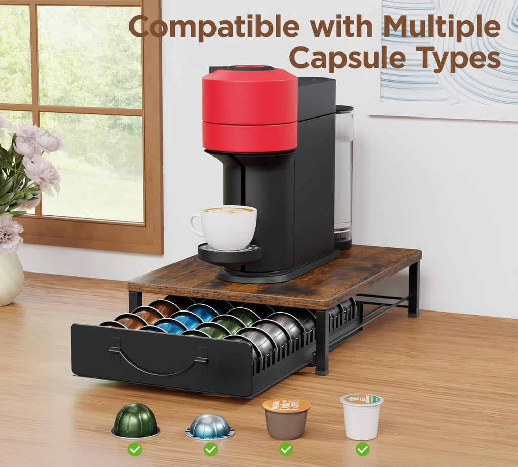 HFHOME Coffee Pod Holder Drawer Compatible with Nespresso, 48 Small or 24 Large VertuoLine Pods, Coffee Capsule Storage Organizer for Vertuo - Coffee Capsule Holder for Home Kitchen