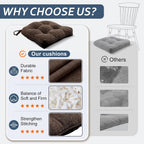 Basic Beyond Chair Cushions for Dining Chairs 6 Pack, Kitchen Chair Cushion with Ties and Non Slip Backing, 15.5 x 15.5 inches Tufted Chair Pads for Dining Chairs, Brown