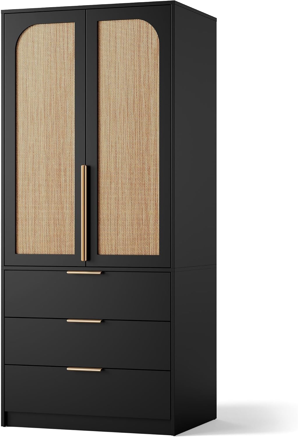 Garvee 70" Wardrobe Armoire Wooden Closet with 2 Doors and 3 Drawers, Black