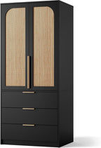Garvee 70" Wardrobe Armoire Wooden Closet with 2 Doors and 3 Drawers, Black
