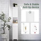 SoBuy Narrow Bathroom Storage Cabinet, Tall Slim Bathroom Organizers and Storage for Small Spaces, Freestanding Skinny Cabinet with Doors and Shelves for Tight Corners, White BZR109-W