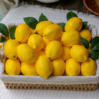 20Pcs Fake Lemons Artificial Fruits with 25 Leaves Faux Yellow Lifelike Plastic Lemon Decorations Realistic Limes Fruit Decor for Home Kitchen Table Cabinet Holiday Party Photography Props
