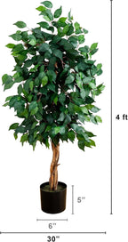 Nearly Natural 4ft Triple Trunk Ficus Silk Tree with Natural Wood Trunks and Dense Foliage, Mid-Size Faux Floor Plant for Home and Office