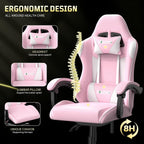Bigzzia Gaming Chair, Ergonomic Video Game Chairs with Pillow and Lumbar Support, Racing Style Height Adjustable Computer Chair with 360°-Swivel Seat for Adults and Teens (Pink)