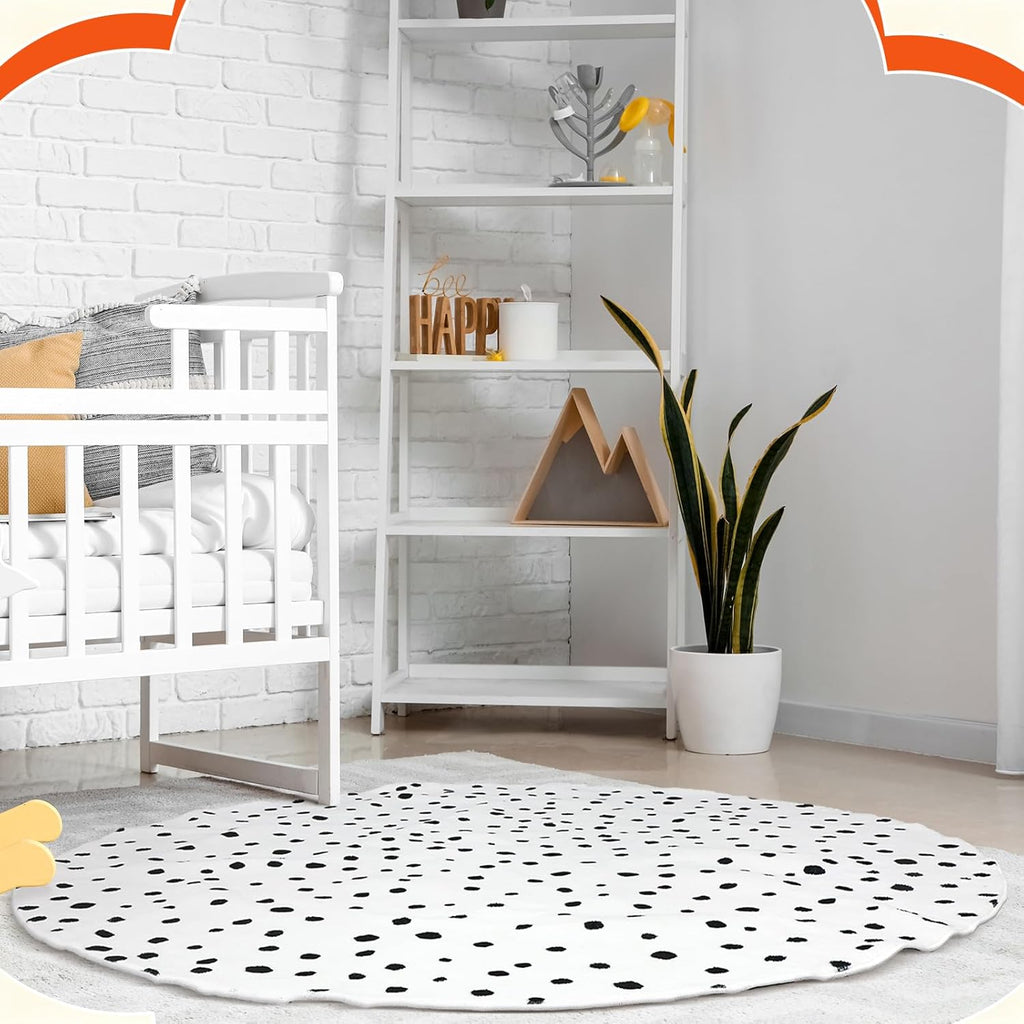 5.9 ft Circular Rug Washable Non-Slip Crawling Play Mat Round Rug Circle Back to School Reading Calming Corner Decor for Teaching and Playroom Bedroom Decorations(Dotty)