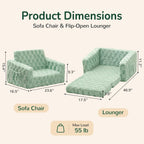 Toddler Couch for Kids, 2-in-1 Kids Fold Out Couch with Flip Open Sofa Lounger, Soft Flannel Kids Sofa Chair for Playroom Bedroom, Green